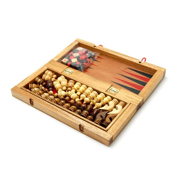 Hovedbilde 3 i 1 sjakkbrett, dam og backgammon