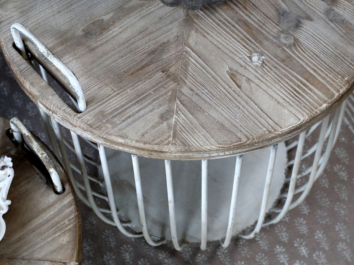Sofabord i hvit med trelokk - Sett med 2 bord - Chic Antique