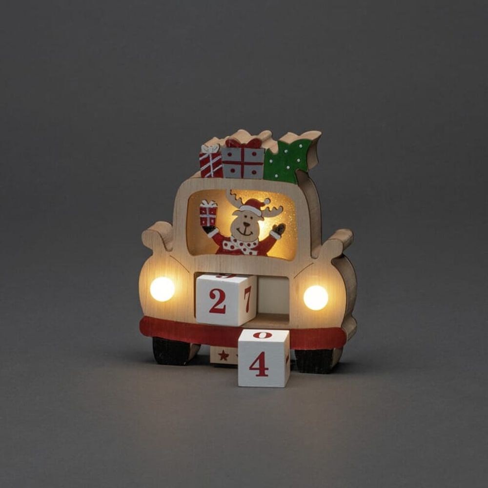 Siluett bil julekalender med varmhvite LEDlys og timer