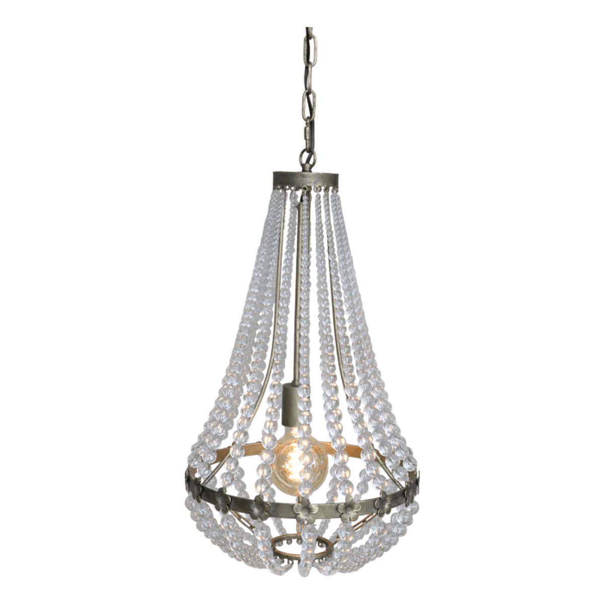 Fransk lysekrone med prismer i messing - Chic Antique