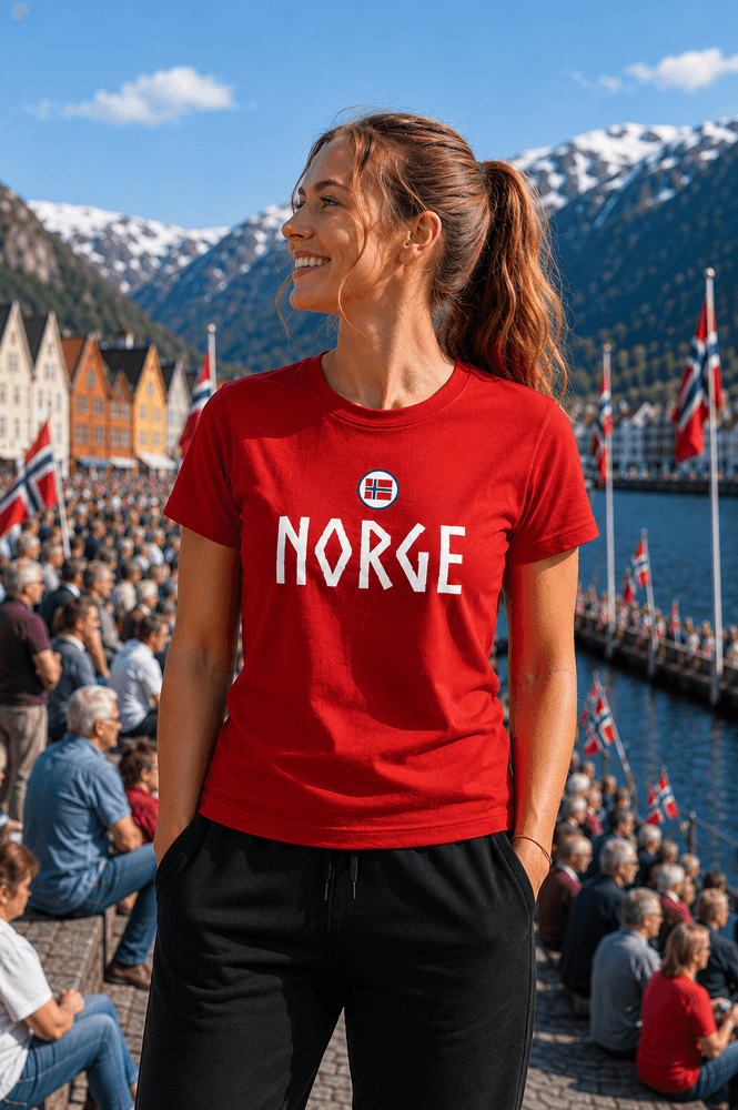 Norge t-shirt i rød viking - Norsk supporter t-skjorte