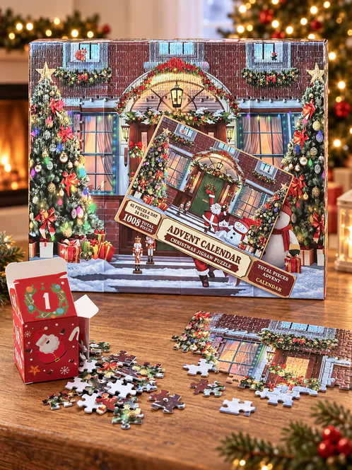 Hovedbilde Puslespill Julekalender Julehus med 24 puslespill - 1008 biter - 50 x 70 cm
