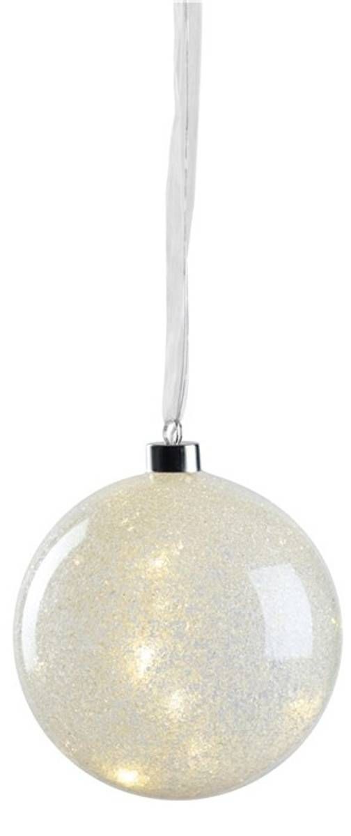 Julekule i glass med ledlys og snøeffekt - 15 cm diameter