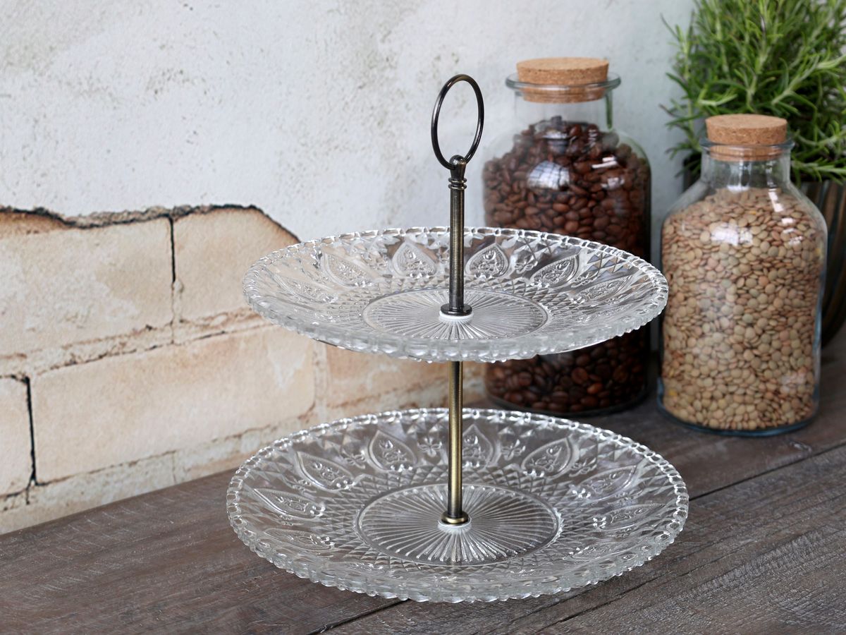 Etasjefat med 2 glassfat fra Chic Antique - 24 cm høyt