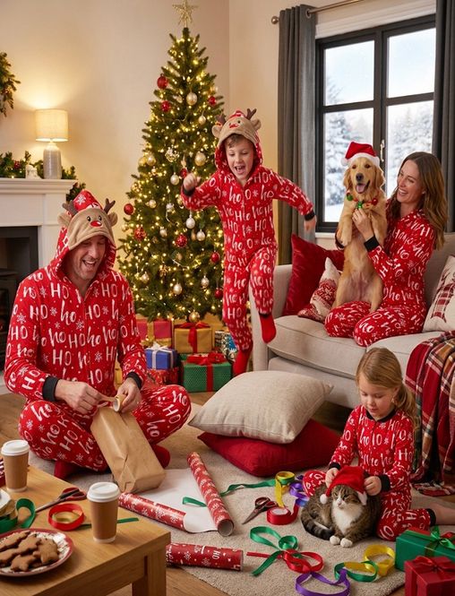 Hovedbilde Julepyjamas jumpsuit HO-HO-HO barn - Match hele familien