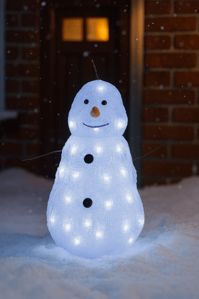 Hovedbilde Snømann i akryl med ledlys - 33 cm høy