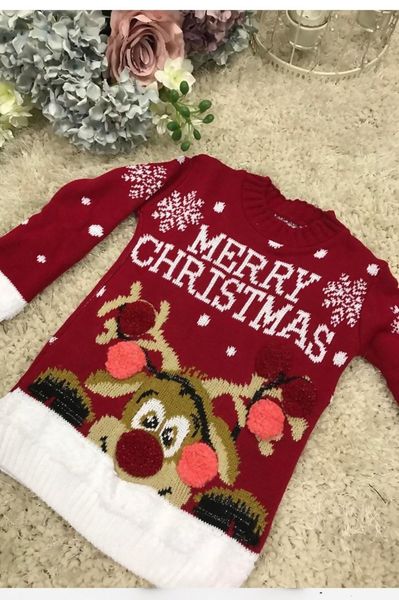 Hovedbilde Julegenser Merry Christmas til barn i rød