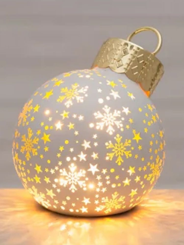 Julekule stående med LED lys 12 cm - Hvit