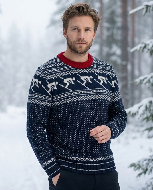 Hovedbilde Geilo unisex ullgenser i marine/offwhite/rød