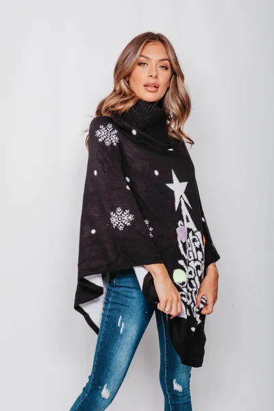 Hovedbilde Juleponcho sort Merry Christmas - One size